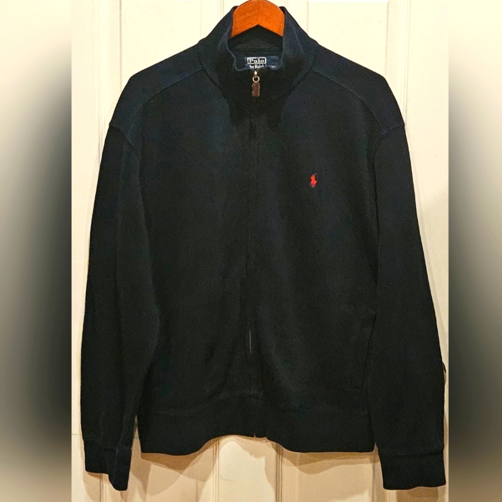 Vintage Polo Ralph Lauren Full Zip Sweater Cardigan Black 90s Men's L